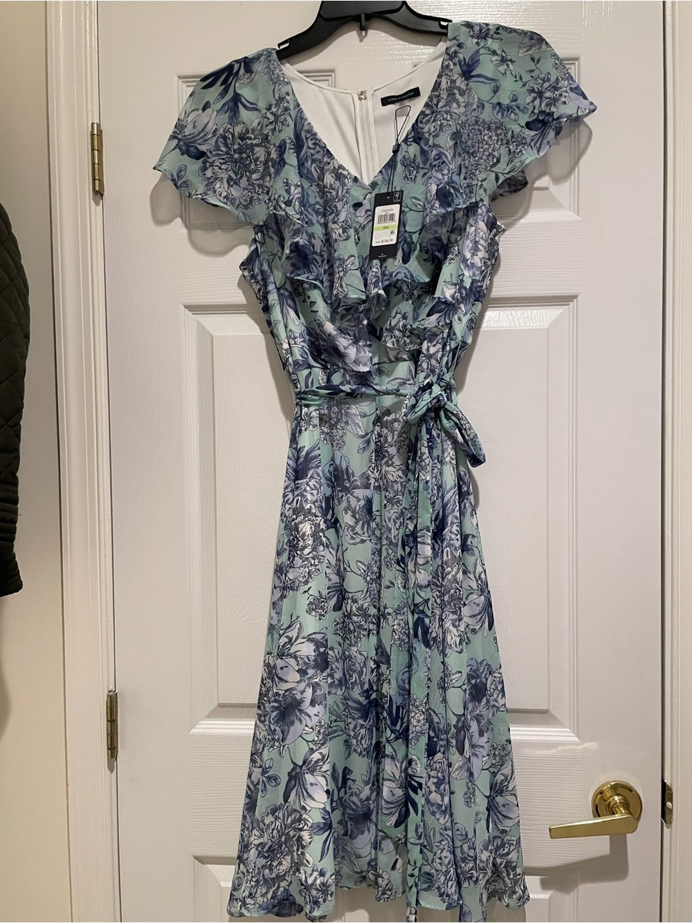 Tommy Hilfiger Mint and Navy Floral Wrap Midi Dress, New w/ tags, $45
